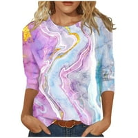 Majice za rukav za žene Crew Crt Cute Print Graphic Tees Bluze Casual Plus Veličina Osnovne vrhove Pulover