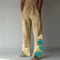 Pamučne posteljine za muškarce cvjetne print casual labave fit baggy plažne hlače retro stil klasične lagane joge pantalone