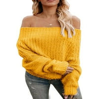 Ženska jesen i zimska modna modna ramena grubi pleteni ležerni džemper