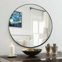 JS Okruglo ogledalo, crni okrugli zidni ogledalo pogodno za spavaću sobu, dnevni boravak, kupatilo