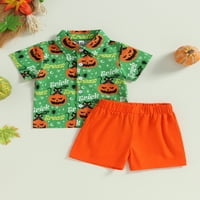 Suantret Toddler Kids Boys Outfit Halloween odjeća Pismo Pumpkin kratkih rukava kratke hlače Ljeto Postavljeno