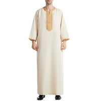 Muški kaftan Thoab sa džepovima muslimanska mužjak dugačka majica Vintage vez za vez za vez crewneck haljina