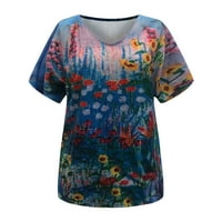 Ženska modna casual print V-izrez Labav majica kratkih rukava Ljetni vrhovi za žene Modne tucinske košulje
