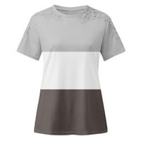 MLQIDK Womens Tops Proljeće Crochet čipke Trim Bluze Ljetne modne majice u boji za posao, sivi XXL