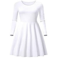 Capreze Dame Swing Haljine Crew izrez Midi haljina puna boja labav dugi rukav bijeli XL