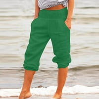 Ganfancp nove hlače Ženske labave pamučne posteljine obrezane pantalone elastične struke ravne hlače