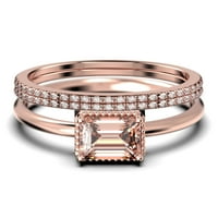 Minimalistički 2. karatni morgatitni i dijamantski movali zaručni prsten, vjenčani prsten u srebru od srebra sa 18k ružičastog zlata, obvezujući prsten, obljetni prsten, set trio prstena