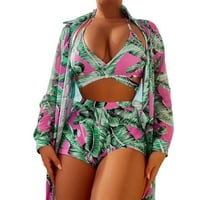 Aiyuq.u Ženska novost kupaći kostimi za granične kostime Tri bikini cvjetajućeg printa za crtanje čipke Up kupaće kostimi