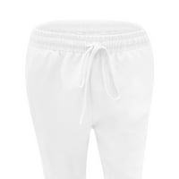 Plus veličine Ženske hlače za čišćenje Žene Ležerne pamučne i posteljine Čvrsta vučnica Elastična struka duge ravne hlače Rolbacks White S