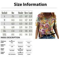 Trendy cvjetna majica Žene ljetne kratkih rukava Tunic Tops V izrez Grafički majica Majica Casual Comfy