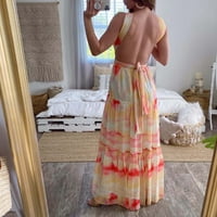 Sdjma ženska ljetna cvjetna haljina za ženska ljetna modna gradijent V-izrez Halter vrat bez rukava