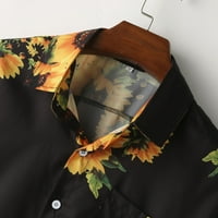 FSqjgq Havajska majica za muškarce Suncokret za ispis plaže kratkih rukava ljetni casunski gumb dolje majice crna m