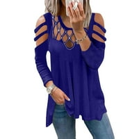 Ženski bluzes Crew Crt Solid bluza Labavi ženske plus majice za ljetne rukave Tops plava L
