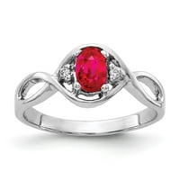14k bijeli zlatni prsten za prsten dragulja ruby ​​ovalni crveni dijamant, veličina 7