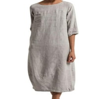 Ženska pamučna posteljina casual haljina haljina dama rukava kaftana baggy midi sandress