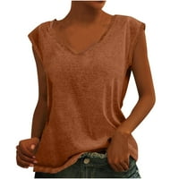 Žene plus veličina Žene Solid Color Cap rukave Bluze Majica Casual Loose Fit Osnovne majice Tenks kafe