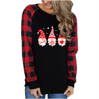 Božićne majice za žene Jesen modni raglan dugih rukava pulover duge pulover Buffalo plaid Xmas tisak