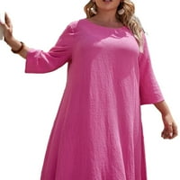Ženska skromna obična vruća ružičasta okrugla vrata tunika dugih rukava plus veličine