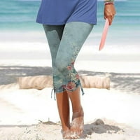 Žene Capri nogave hlače Cvjetni print Stretchy casual labav vježbanje Lounge Hlače Slim Fit Ljetne pamete