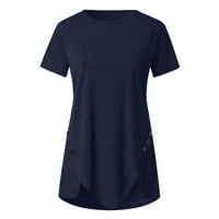 Ženske majice Dame gumb Solied CrewNeck kratki rukav Nepravilna majica za majicu Bluza