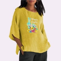 Ženska modna Uskršnja ispisana okrugla vrat majica s kratkim rukavima, bluza od labavih vrhova žuto