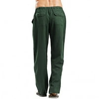 Sngxgn posteljina muške hlače Muška ležerna crtača ravno fit na plaži Lan Capri hlače zeleni xl