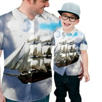 Muški kratki rukav Muški casual gumb dolje majica Pirate brod Print Tops Boys Majice, Veličine100-8xl