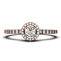 Zasljepljujući minimalistički prsten za rušenje dijamantskih moissan zaručnički prsten, vjenčani prsten u sterlingu srebrnom sa 18k ružičastog pozlaćenog poklona za nju, srebrni, halo brisalni prsten