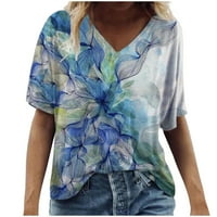 Plus size Ljetni vrhovi za žene grafički cvjetovi Ispis kratkih rukava majica Casual V izrez labava