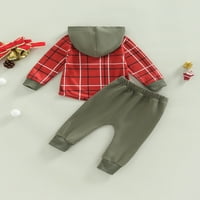 Aturuste Baby Boys Outfit setovi dugih rukava Plaid Hoodeie Pulover TOP + Hlače za crtanje u boji