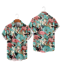 Flamingos i cvijeće Muški havajska vrhunska majica s kratkim rukavima Djevojke Kuća za odmor, A-XS