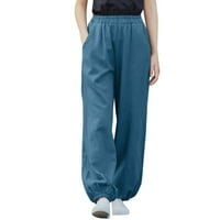 Paughkoer ženske pantalone sa visokim strukom pantalone za hlače sa džepom Labave solidne hlače Poslovne