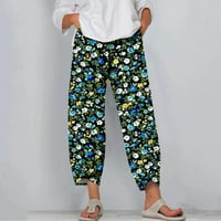 Posteljine hlače za ženske plaže visoke struka sa džepovima Trendi Ležerne ljeto od tiskane duge pantne