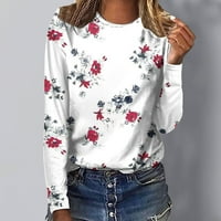 Safuny ženski fit vrhovi cvjetni tiskani pulover Trendne majice padajući dugi rukav okrugli vrat Elegantni