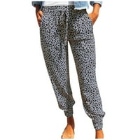 Amtdh Ženska leopard ispis hlače zasebne pantalone Lagane hlače Lady Work Ležerne prilike Duge Palazzo