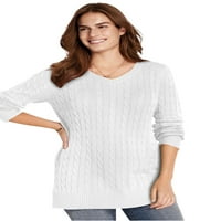 Žena unutar ženskog plus veličine kabela pletena V-izrez pulover pulover