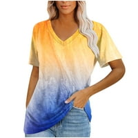 Ženska ljetna čipka kratkih rukava V izrez majica s labavim casual vafle tee bluza Ekousn