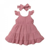 Bullpiano ljetna dječja odjeća za bebe -4Y pamučne djevojke Dječje haljine Haljine + bake za kosu Dječja