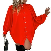 Ležerna košulja za košulje za okruženja običnice Dress Crvene ženske haljine s dugim rukavima