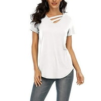 Bazyrey Womens V-izrez na vrhu Ženska kratka rukava puna bluza Ležerne košulje Tunike White S
