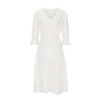 Ženska polovina rukava V-izrez labava haljina za gležnjeve Split Swing maxi haljina bijela s