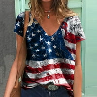 Ženski ljetni vrhovi Ležerni modni kratki rukav V rect majica na majicama narezinu američku zastavu