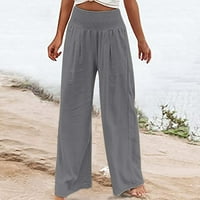 JSAierl Womens Plus size Pamučne posteljine hlače Ljeto Visoko struk Pantne casual crkvene udobne pantalone