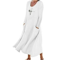 Pamučna posteljiva haljina za žene za žene tiskane duge haljine dugih rukava