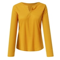 Miayilima ženske košulje casual vrhove majice za žene zimski pad dugih rukava V-izrez T-majice žuti