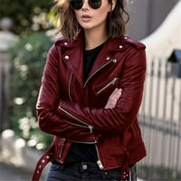 Jesen kožna jakna za žene, ženska kožna jakna plus veličina štanda ovratnik Fau PU jakne sa zatvaračem