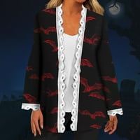 Kardigan za žene Lagana otvorena prednja modna ležerna halloween Print čipka dugih rukava kardigan jakna