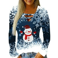 Božićne majice za žene uk v izrez smiješni novost dugih rukava snježne pahulje tiskane bluze za bluze