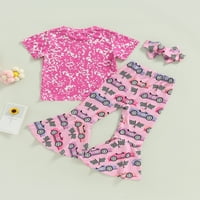 Jaweiwi Toddler Girls Proljetne odjeće Set, kratki rukav utrka za trkački automobil Tors majica + flare