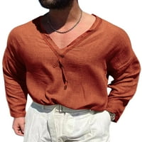LUMENTO MENS Regular Fit Beach T košulje Dnevno čipke Up Basic Tee Fashion Solid Color Bluse Dark Khaki